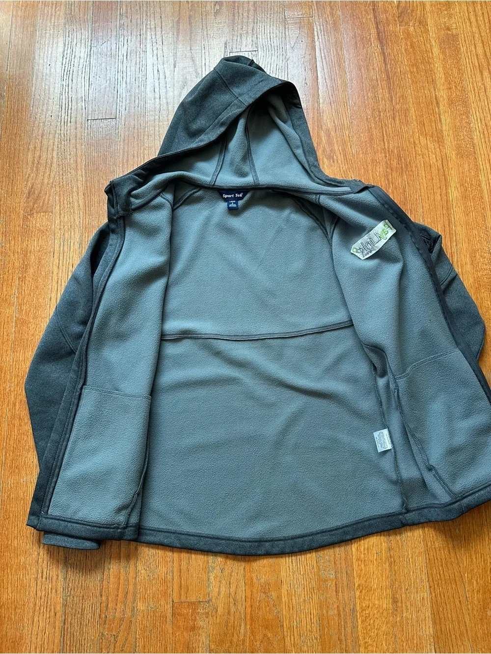 Sport-Tek Women's Gray Full-Zip Hooded Jacket with Green Logo NWOT
